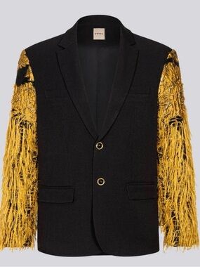 ORTTU Black Blazer with Gold Fringe Sleeves size M Black